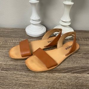 Soda Sling Back Sandals Cognac Brown Leather